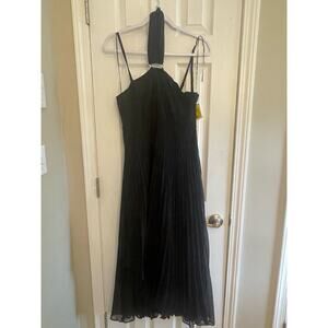 DKNY black special occasion pleated chiffon halter dress, A29